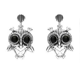 Sterling Silver Whitby Jet Owl Stud Earrings, E2329