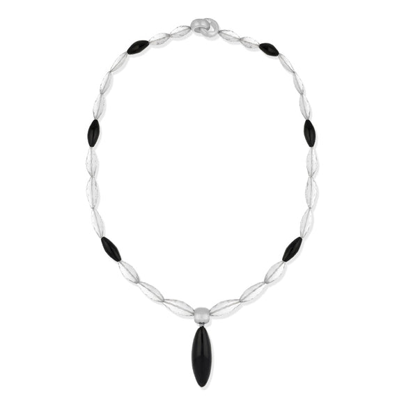 Sterling Silver Whitby Jet Quartz Marquise Bead Necklace D