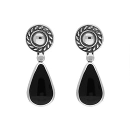 Sterling Silver Whitby Jet Rope Top Pear Drop Earrings E090