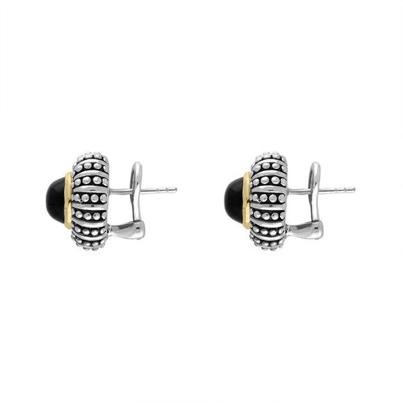 Sterling Silver Whitby Jet Round Beaded Edge Omega Clip Earrings D