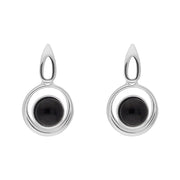 Sterling Silver Whitby Jet Round Swirl Drop Earrings E2564