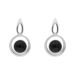 Sterling Silver Whitby Jet Round Swirl Drop Earrings E2564
