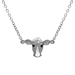 Sterling Silver Whitby Jet Single Cow Necklace N1158