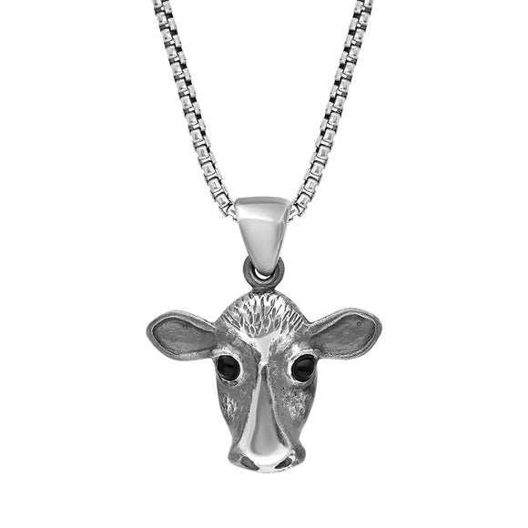 Sterling Silver Whitby Jet Small Cow Necklace P3720