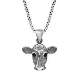 Sterling Silver Whitby Jet Small Cow Necklace P3720