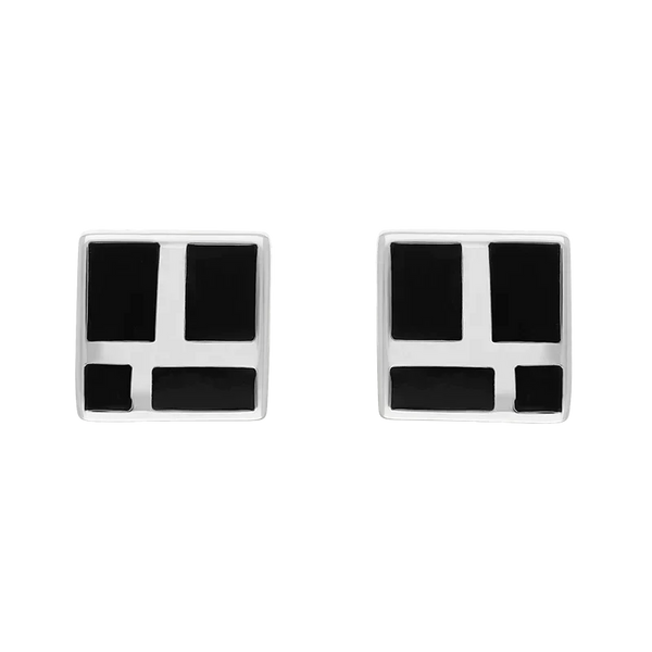 Sterling Silver Whitby Jet Small Four Stone Square Stud Earrings E445