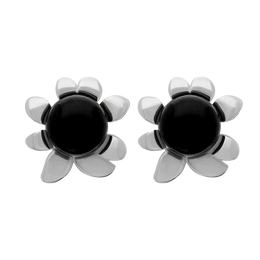 Sterling Silver Whitby Jet Small Round Petal Edge Stud Earrings E2571