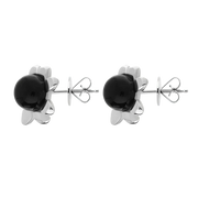 Sterling Silver Whitby Jet Small Round Petal Edge Stud Earrings E2571_2