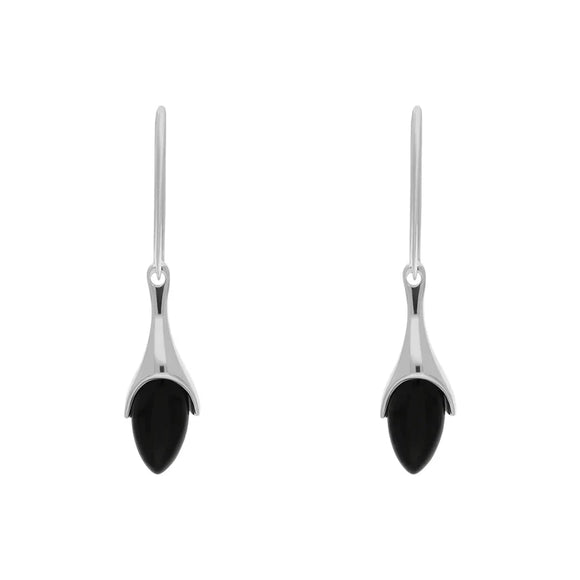 Sterling Silver Whitby Jet Tapered Marquise Drop Earrings E756