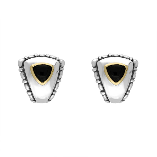 Sterling Silver Whitby Jet Triangular Omega Clip Earrings D 0193