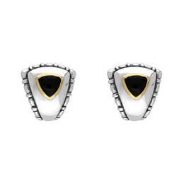 Sterling Silver Whitby Jet Triangular Omega Clip Earrings D 0193
