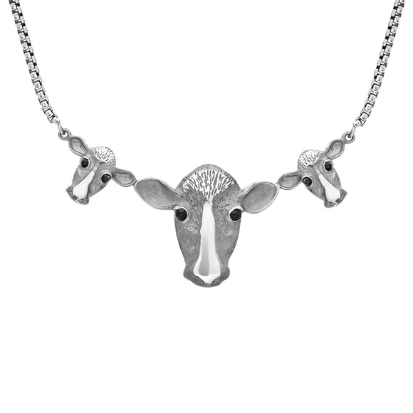 Sterling Silver Whitby Jet Triple Cow Necklace N1159