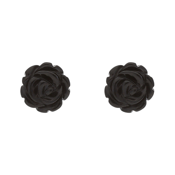 Sterling Silver Whitby Jet Tuberose 8mm Rose Stud Earrings. E2151_1