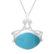 Sterling Silver Whitby Jet Turquoise Bell Diamond Swivel Fob Necklace, P113_10.