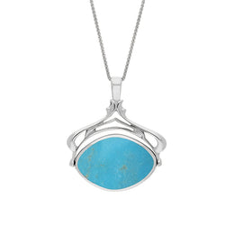 Sterling Silver Whitby Jet Turquoise Marquise Swivel Fob Necklace, P115_10.