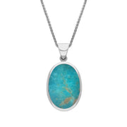Sterling Silver Whitby Jet Turquoise Small Double Sided Fob Necklace, P832.