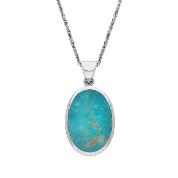 Sterling Silver Whitby Jet Turquoise Small Double Sided Fob Necklace, P832.