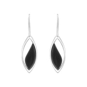 Sterling Silver Whitby Jet Wavy Marquise Open Drop Earrings, E2607