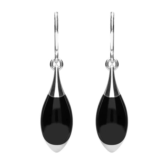 Sterling Silver Whitby Jet Half Pear Drop Hook Earrings E1233