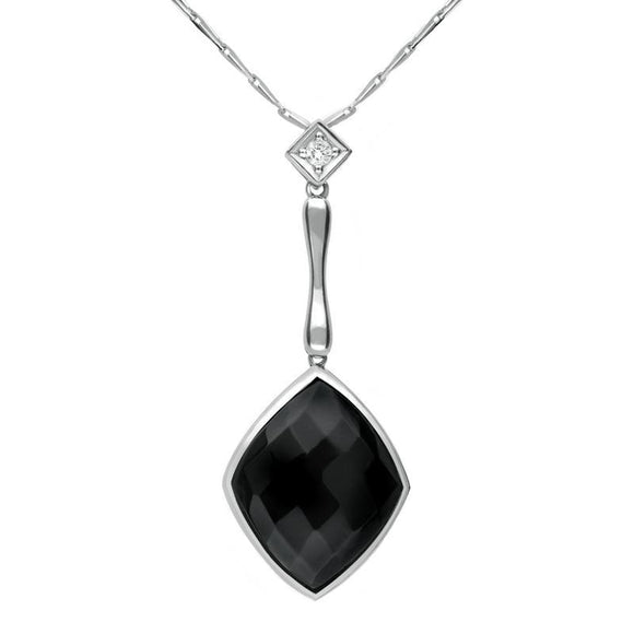 00027040 18ct White Gold Whitby Jet Diamond Faceted Cushion Necklace, JDS_3