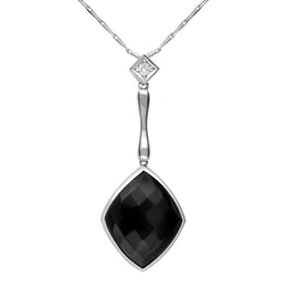 00027040 18ct White Gold Whitby Jet Diamond Faceted Cushion Necklace, JDS_3