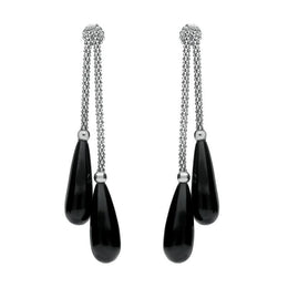 00074007 C W Sellors Sterling Silver Whitby Jet Two Stone Knot Drop Earrings, E1512.