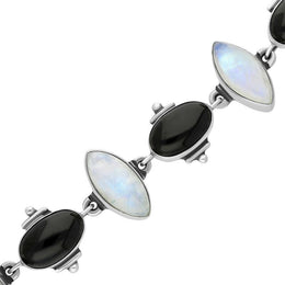 00088630 Sterling Silver Whitby Jet Moonstone Oval Marquise Unique Bracelet, BUNQ0000407