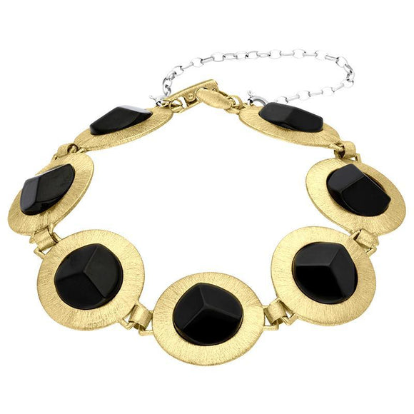 00088742 Sterling Silver Yellow Gold Vermeil Whitby Jet Satin Disc Link Bracelet, B641 (2)