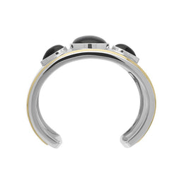00099394 Sterling Silver 18ct Yellow Gold Whitby Jet Oval Pear Stone Wide Cuff Bangle, B894