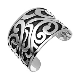 00104785 Sterling Silver Wide Unique Gothic Cuff Bangle, BUNQ0000693