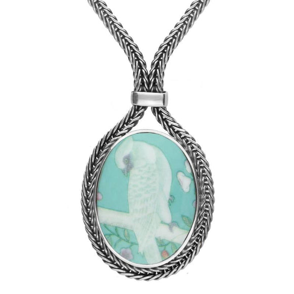 Sterling Silver Royal Crown Derby Turquoise Chatsworth Wallpaper Foxtail Necklace N749
