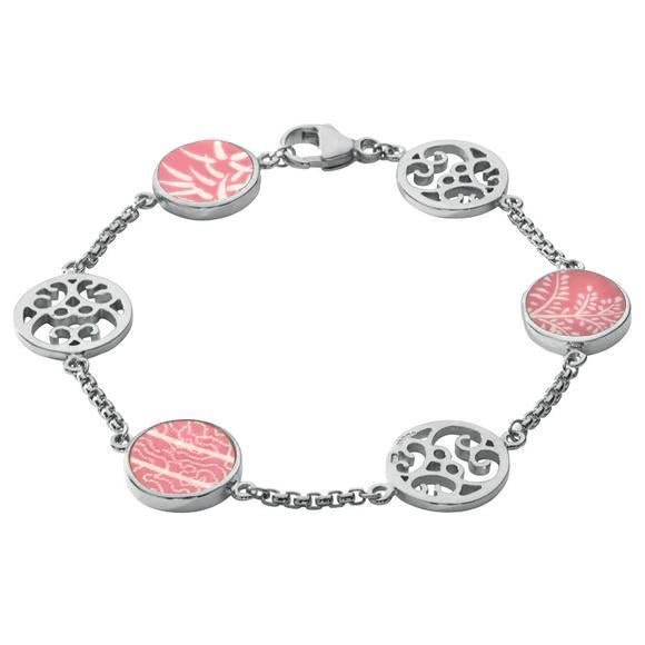 00122156 Sterling Silver Royal Crown Derby Mikado Pink Flore Filigree Bracelet, BUNQ0000876