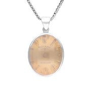 Sterling Silver Rose Quartz Alice In Wonderland Domed Small Oval Clock Face Necklace, PUNQ0006124