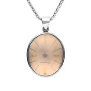 Sterling Silver Rose Quartz Alice In Wonderland Domed Oval Clock Face Necklace, PUNQ0006125