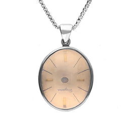 Sterling Silver Rose Quartz Alice In Wonderland Domed Oval Clock Face Necklace, PUNQ0006125