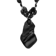 00164734 C W Sellors Whitby Jet Rough Oblong and Oval Bead Cord Necklace, NUNQ0001359.