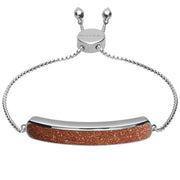 00181218 Sterling Silver Brown Goldstone Lineaire Long Bracelet, B1071.