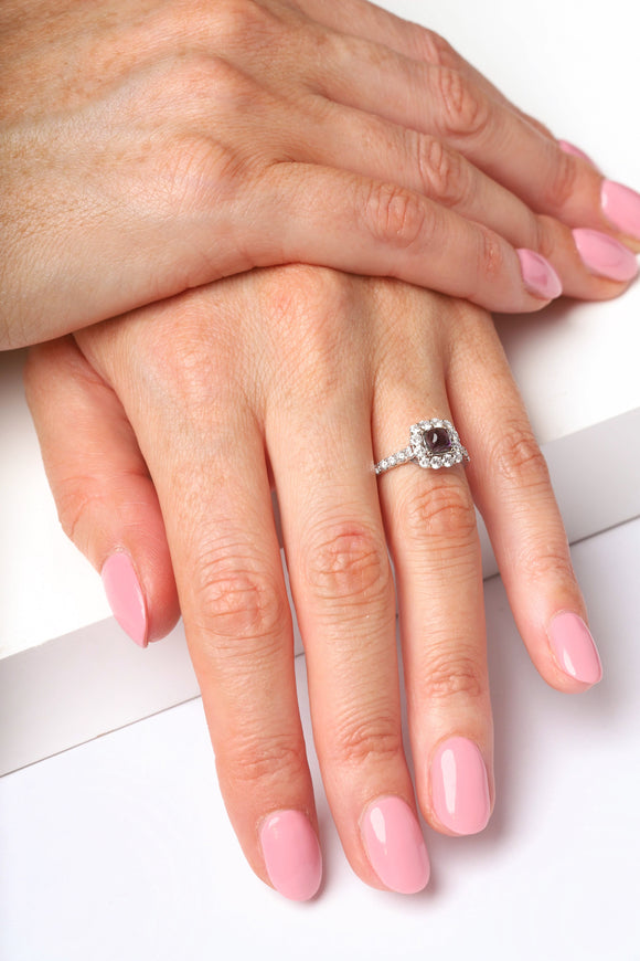 18ct White Gold Blue John 0.77ct Diamond Cushion Shaped Ring R899