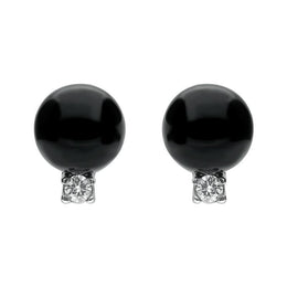 18ct White Gold Whitby Jet 0.22ct Diamond Bead Stud Earrings E1476