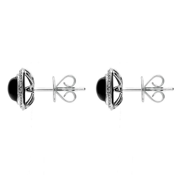 18ct White Gold Whitby Jet 0.18ct Diamond Square Stud Earrings E1334