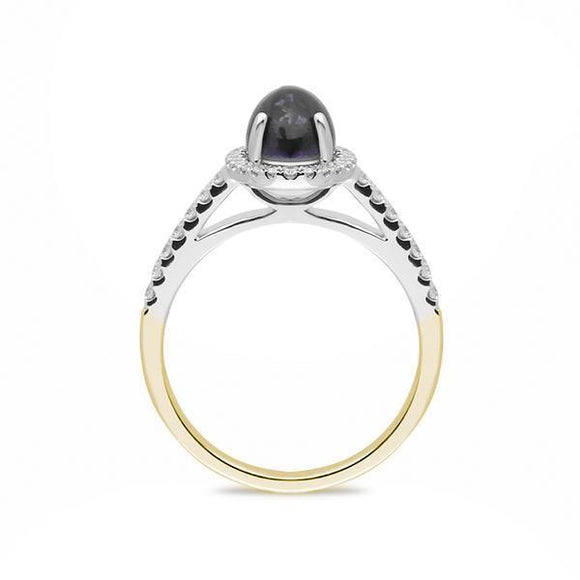18ct Yellow Gold Blue John Diamond Halo Pave Shoulder Ring R1107