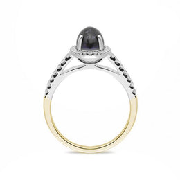 18ct Yellow Gold Blue John Diamond Halo Pave Shoulder Ring R1107