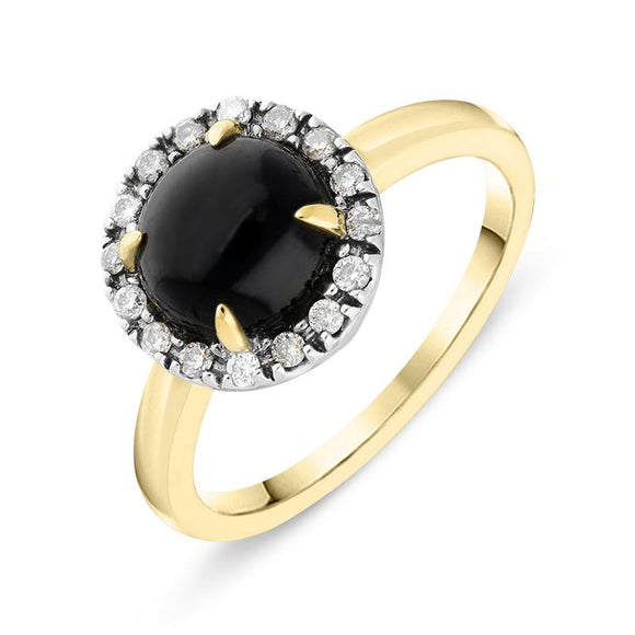 18ct Yellow Gold Whitby Jet Diamond Round Ring 10KE5R768