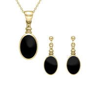 9ct Yellow Gold Whitby Jet Oval Bottle Top Two Piece Set S121