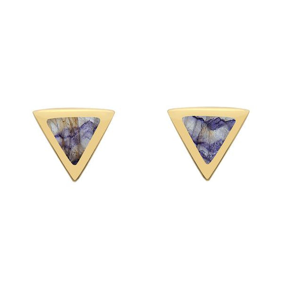 9ct Yellow Gold Blue John Dinky Triangle Stud Earrings