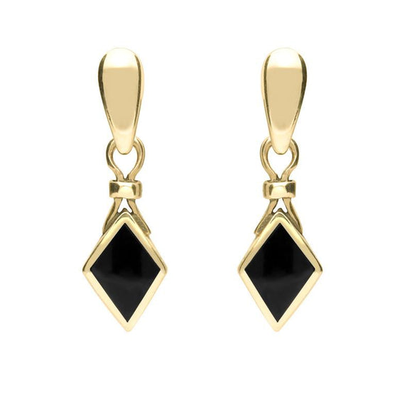9ct Yellow Gold Whitby Jet Dinky Diamond Shape Drop Earrings E219