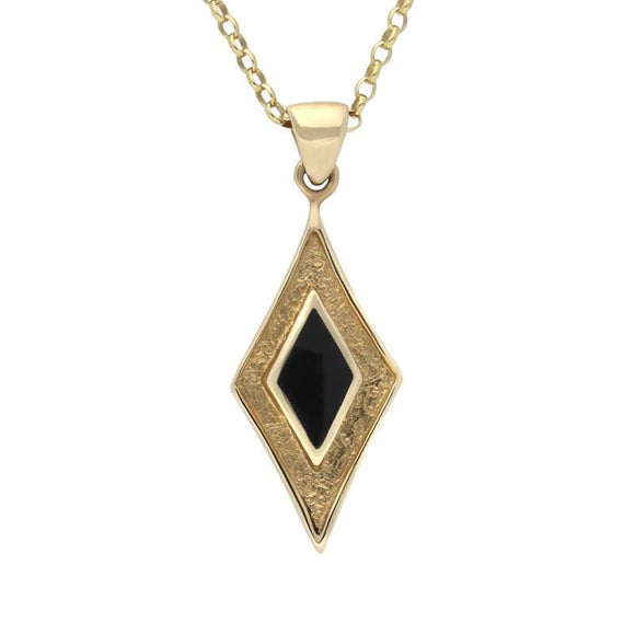 9ct Yellow Gold Whitby Jet Kite Shaped Framed Necklace P252