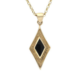 9ct Yellow Gold Whitby Jet Kite Shaped Framed Necklace P252