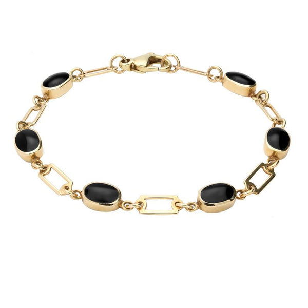 9ct Yellow Gold Whitby Jet Oval Linked Bracelet B026
