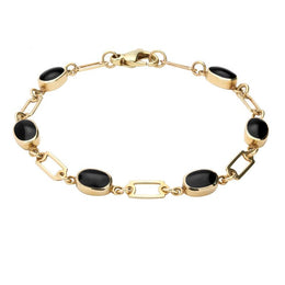9ct Yellow Gold Whitby Jet Oval Linked Bracelet B026